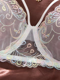 White Iridescent Peacock Feather Embroidered Lace Bra and Panty Set Women Sexy Sheer Mesh Underwear Two Piece
