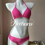 Sweet Pure Desire Bikini Set for Women - 4-Piece Hot Pink High Waisted Swimsuit for Summer Beach Holiday