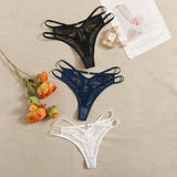 3 Pcs Multi-color Sexy Lace Thong Solid Color Underwear Seasonal thong for women clothing Spring/summer New Product C937-1