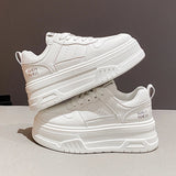 Pu Leather Thick Bottom Sneakers Women 2025 Breathable Platform Vulcanised Shoes Woman Womens All Match Lace Up Casual Sneakers