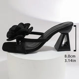 Pink Flower Thick Heeled Sandals Women Elegant Square Toe Party Wedding High Heel Shoes Woman Plus Size 43 Summer Sandalias