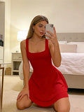 Women’s Summer Tank Dress for Party Club Evening Sleeveless Square Neck A-Line Dress Short Flowy Dress