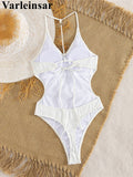 S - XL Sexy Pearls Wrinkled V Neck Women Swimwear One Piece Swimsuit Female Backless High Cut Leg Bather Bathing Suit Swim V7720