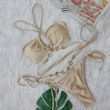 Sexy Diamond Rhinestones Wrap Around Bikini Female Swimsuit Women Swimwear Two-pieces Bikini Set Bather Bathing Suit Swim V5167