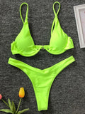 Sexy Neon V-bar Underwired Bikini 2025 Female Ribbed Swimsuit Women Thong Swimwear Two-pieces Bikini set Push up Bathing Suit