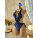 XS - L Deep V Neck Leopard Halter Women Swimwear Cut Out Wrap Around Bather Bathing Suit Swim One Piece Swimsuit Female K8077