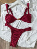 Sexy Metal Shell Ornament Bikini Set 2026 Women Hot Pink Pleate Push Up Bra Thong Swimsuit Summer Bathing Suit Micro Swimwear