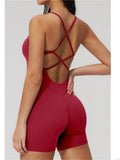 Summer New Hollow Open Back Criss Cross Yoga Jumpsuit Women Outdoor Solid Sleeveless Hip Lifting Pleate Sports Fitness Suits