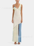 Summer New V-neck Sleeveless Long Dress Women Fashion Casual Comfortable Slim Sexy One Shoulder Lace Off Shoulder Maxi Dresses