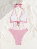 Halter Deep V Neck One Piece Swimsuit Women Swimwear Female Backless Monokini Bather High Cut Leg Bathing Suit Swim Beach Wear