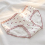 1 Pack Women's Cute Lace Trim Cotton Underwear Bow & Heart Print Briefs Sweet Style Lingerie M-XL Breathable Daily Panty