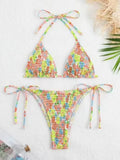 sexy floral print halter bikinis sets biquini high waist thong swimsuit Swimwear Biquini conjunto de bikini tankini beachwear