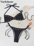 New Sexy Halter Bikini Women Swimwear Female Swimsuit Two-pieces Bikini set High Cut Leg Strappy Bather Bathing Suit Swim V7950