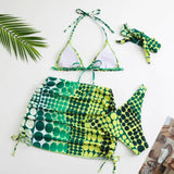 4 Pieces Random Dot Print Tie Side Halter Bikinis Swimsuit & Beach Skirt Sexy Swimwear Women 2026 Bathing Swimming Suit Female