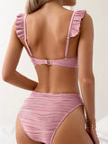 Wrinkled Ruffle Frilled Bra Cup Bikinis 2026 Female Swimsuit Women Swimwear Two Pieces Bikini Set Push Up Beachwear Bathing Suit