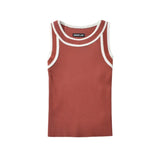 Slim-fit Color-blocked Sleeveless Tank Top For Women Spring Round-neck Slim-fit Hot Girl Knit Short Top Casual Style 77RB