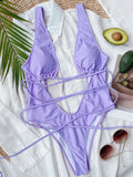 Deep V Neck Wrap Around High Cut Women Swimwear One Piece Swimsuit Female Monikini Tummy Cut Out Bathing Suit Swim Beach Wear