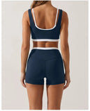 Double Layered Contrasting Yoga Sets Women Shock-absorbing Sports Bra Gym Workout Clothes Outwear High Waist Pants Fitness Suits