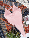 Sexy Extreme G String Thong Women Ribbed Swimwear One Piece Swimsuit Female Cross Backless Monokini High Cut Bathing Suit Swim