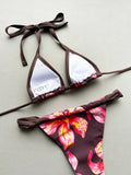 Boho Style Women's Floral Print Swimsuit Sexy Backless Lace-up Swimwear Push Up Thong Bathing Suit Female Bikini Set Beachwear