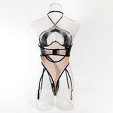 DEKA-See Through Mesh Bodysuit for Women, Matching Halter, Lace Up Bathing Suit, Push Up Swimsuit, Beach Swimwear