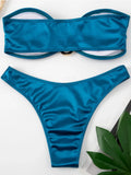 Bandeau Bikinis 2025 Strapless Satin Bikini Female Swimsuit Women Swimwear Two-pieces Bikini Set High Cut Bathing Suit Swim Lady