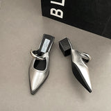 2026 New Summer Women Cover Toe Mules Slippers Fashion Metal Decoration Thick Heel Slide Shoes Comfort Street Style Footwear