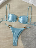 Metal Buckle Satin Bikini Women Micro Thong Swimwear Female Swimsuit Two-pieces Bikini Set High Cut Bather Bathing Suit Swim