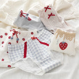 1 Pack Strawberry Print Mid-Rise Cotton Panties 5 Cute Patterns Briefs (M-L-XL) Japanese Style Kawaii Strawberry & Bow Lingerie