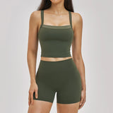 Naked Yoga Suit Workout Clothes Women Back Cross Shockproof Slim Sports Tank Top High Waist Short Fitness Suit Athletic Wear