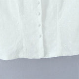Sweet Lace Doll Collar Puff Sleeve Women's Shirt With Single Breasted Buttons Hollow Jacquard Slim-fit Pure Desire Elegant 6VN3