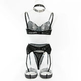 Toucheart 5-Piece Suit Sexy Underwear Suit Flocked Leopard Print Fashionable Hollow Sexy Lingerie Women Perspective Underwear