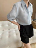 Turn-Down Collar Loose Short-Sleeve Shirt Women White Short Sleeve Shirt Chest Pocket V Neck Button Casual Summer Blouse H9EH