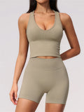 Seamless Gym Yoga Sets Women Breathable I-shaped Shock-absorbing Slim Sports Tank Top High Waist Shorts Training Fitness Suit