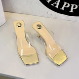 BIGTREE Sexy Silver PVC Transparent Crystal Womens Slippers 2026 Summer Square Toe Thin High Heels Sandals Ladies Shoes