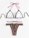 Floral Print Halter Ruffle Frilled Bikini Women Thong Swimwear Female Swimsuit Two-pieces Bikini Set Bathing Suit Swim Beachwear