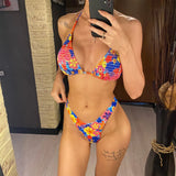 Sexy Floral Printed Halter Brazilian Bikini Female Swimsuit Women Swimwear Two-pieces Bikini set Bather Bathing Suit Swim V4667