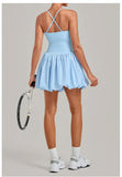 Fake Two Piece Tennis Dress Women Back Criss Cross Slim Bulit-in Shorts Golf Athletic Dresses Gym Pleated Fluffy Yoga Mini Dress