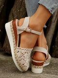 Hollow Fabric Roman Shoes Summer Travel Round Head Wedge Toe Fashion Sandals Comfortable Thick-sole Women's Shoes 2026