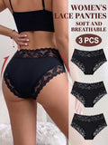 3PCS/Set Women's Sexy Lace Panties High Waist Hollow Out Briefs Breathable Underwear Female Elastic Soft Lingerie XS-XXL