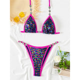 S - XL New Sequins Rhinestones Halter Bikini Female Swimsuit Women Swimwear Two-Pieces Bikini Set Bather Bathing Suit Swim V8359