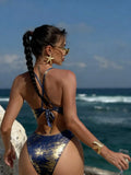 Shiny White Gradient Bikinis Sets Women Sexy Metal Ring Linked Push Up Bra High Waist Swimsuit Summer Bathing Suit Swimwear 2026