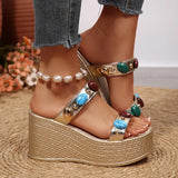 Fashion Gems Chunky Wedges Sandals Women Summer Plus Size 43 Platform Slippers Woman 2026 Gold Super High Heeled Sandalias Mujer