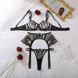 Toucheart Erotic Lingerie Fashion New Floral Embroidered See-through Mesh Body-shaping Women Sexy Underwear Three-piece Hot Set