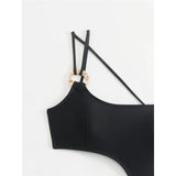 New Asymmetric One Shoulder With Skirt One Piece Swimsuit Women Swimwear Female Metal Ring Padded Bather Bathing Suit Swim K7082