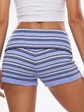 Women Knit Shorts Fold-Over Waist Elastic Comfy Striped Casual Shorts Pants Summer Fall Fashion Bohemian Short Pants