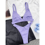 Sexy High Leg Cut Ribbed Bikini Women Swimwear Female Swimsuit Two-Pieces Bikini Set Padded Bather Bathing Suit Swim Lady V3255