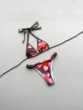 Boho Style Women's Floral Print Swimsuit Sexy Backless Lace-up Swimwear Push Up Thong Bathing Suit Female Bikini Set Beachwear