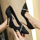 High Heels Women with  Spring and Autumn Pointy Women's Shoes Dress Wedding Shoes Temperament Banquet Single Shoes