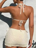 With Mesh Skirt Tankini Halter Bikini Women Swimwear Female Swimsuit Three-pieces Bikini Set Bather Bathing Suit Swim Beachwear